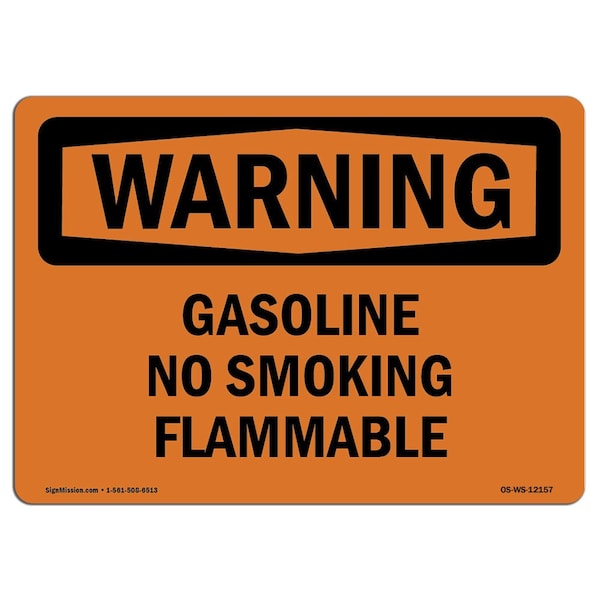 OSHA WARNING Sign, Gasoline No Smoking Flammable, 18in X 12in Aluminum, 12" W, 18" L, Landscape